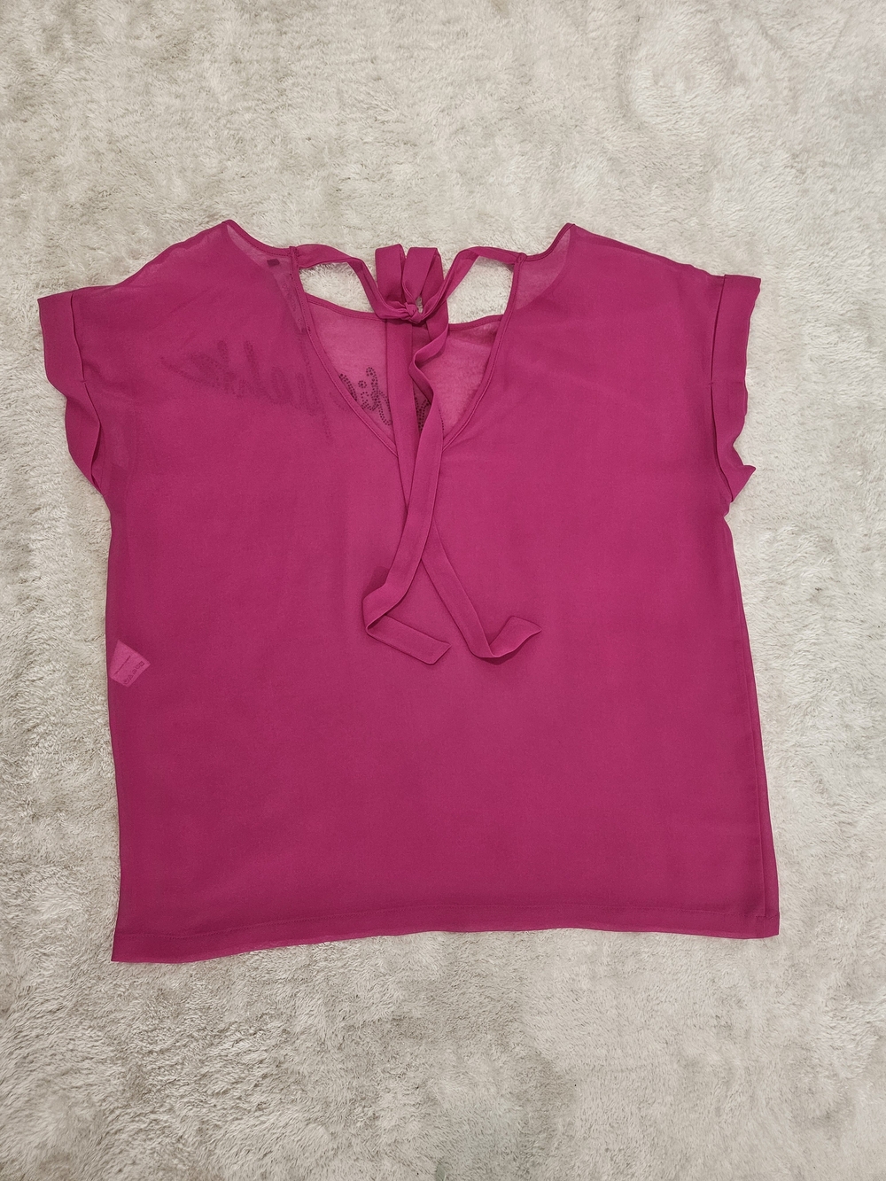 NEW Fuchsia Short Sleeve Top Size M Pink Magenta Sequins Oversized Lightweight - Picture 7 of 8